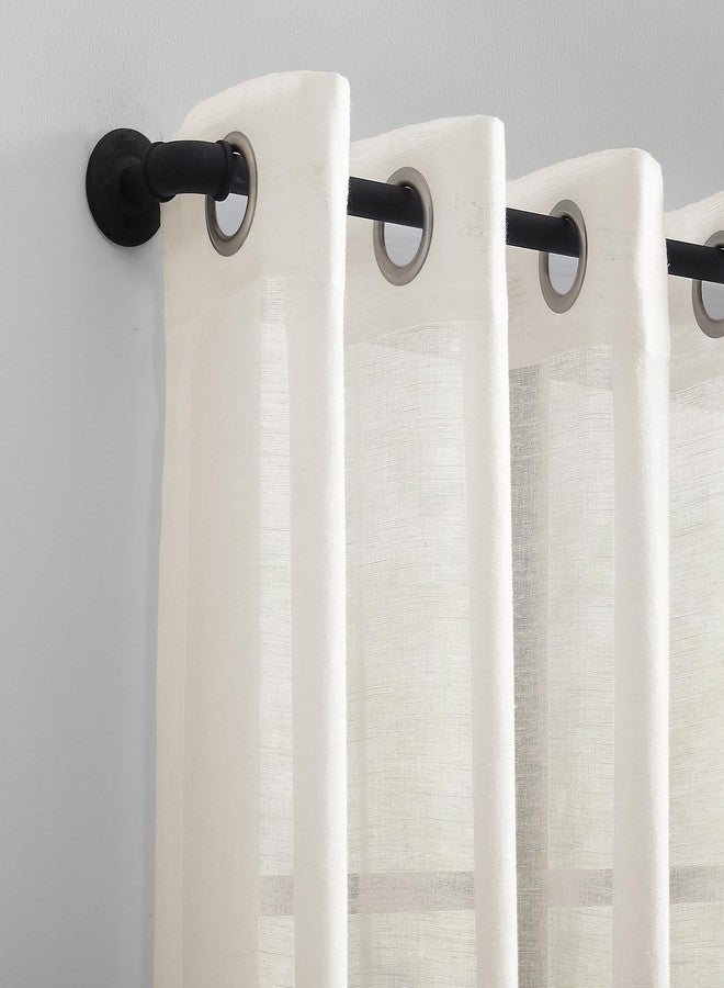 Archaeo Slub Textured Linen Blend Grommet Top Curtain, 52" x 84", Ivory - Image 2